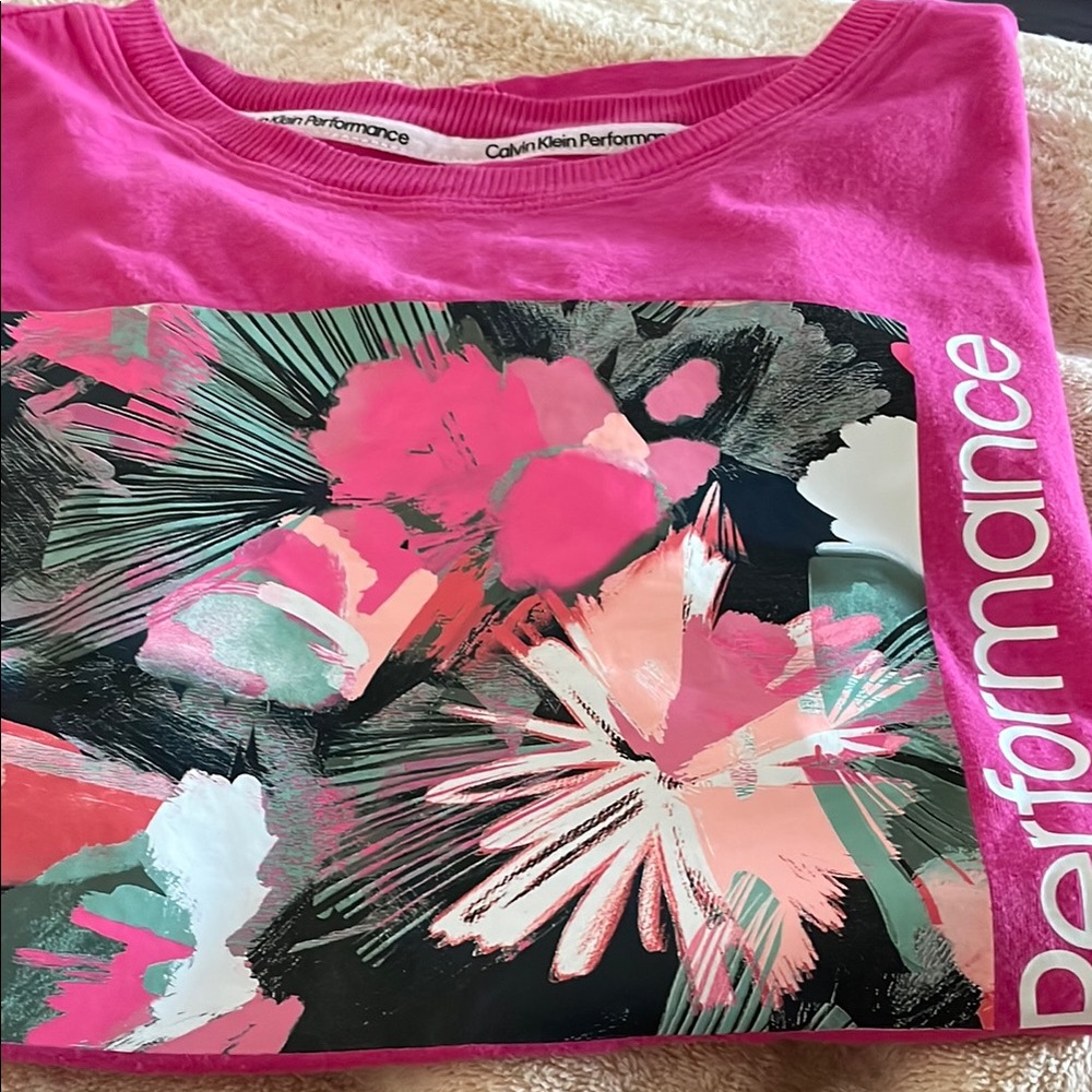 Calvin Klein Performance Pink Sweatshirt with Tropical Design